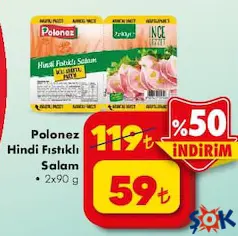 POLONEZ HİNDİ FISTIKLI SALAM 2X90 G POLONEZ HİNDİ FISTIKLI SALAM 2X90 G